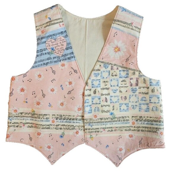 Hand-sewn Pink Quilted Vest Musical Fabric Panel Women's Size Small - Picture 1 of 2